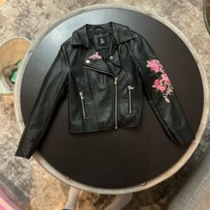 Black Floral Embroidered Girls Jacket